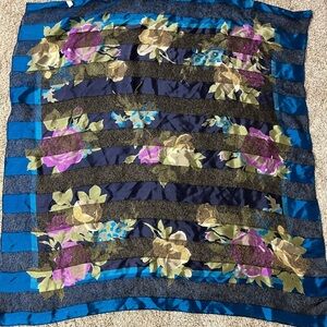 Floral Striped Scarf 100% Silk Scarf
